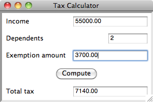 The tax calculator window